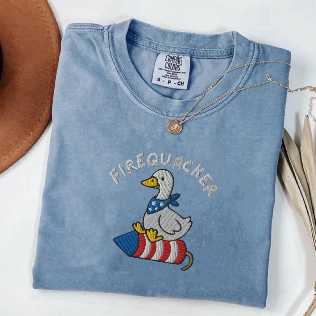 Embroidered Funny Goose FIREQUACKER T-Shirt