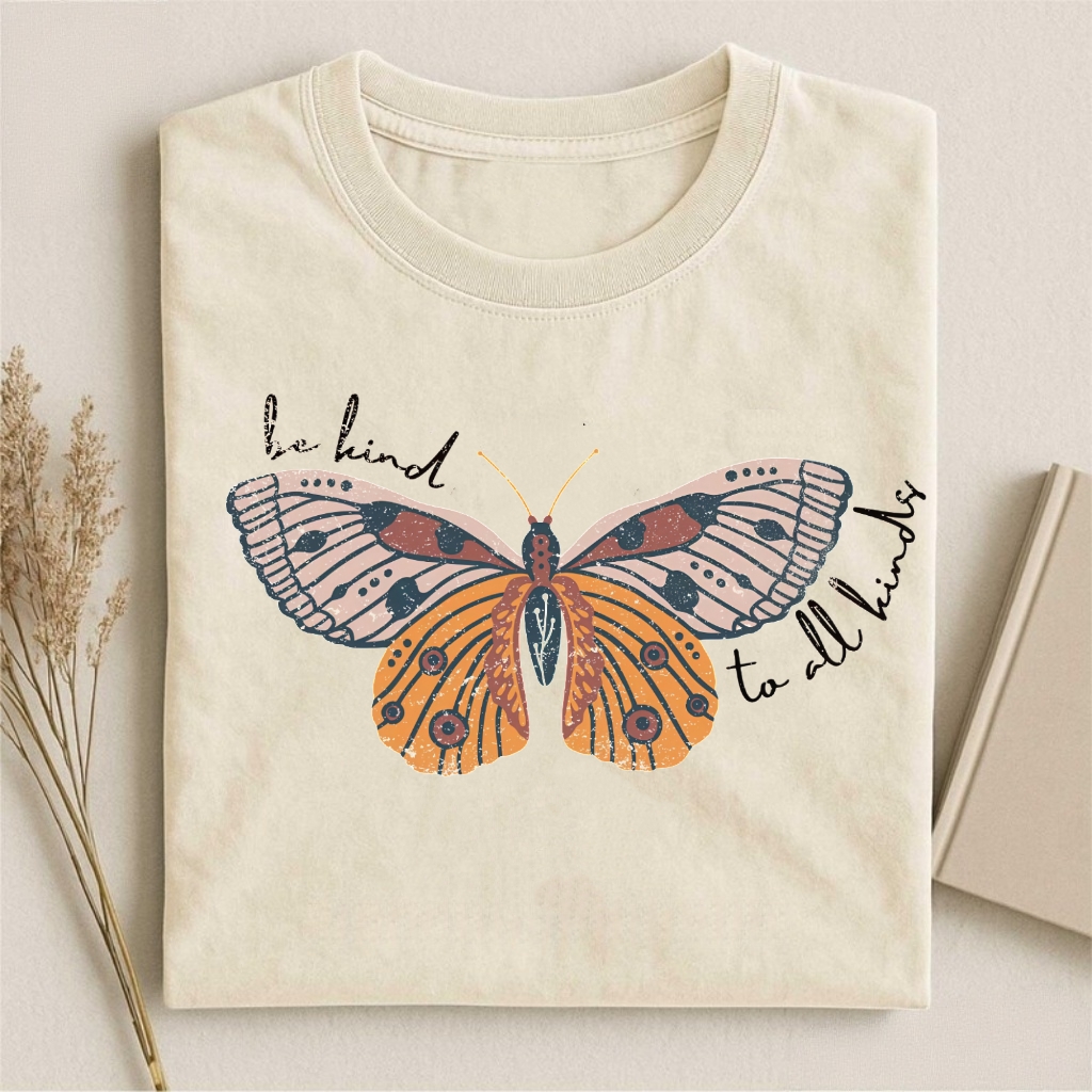  "Be Kind To All Kinds" Butterfly Print Casual T-Shirt