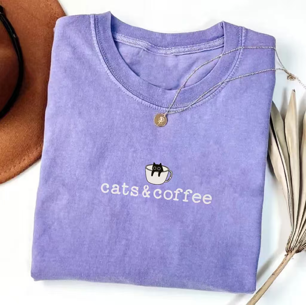 "Cats & Coffee" Minimalist Graphic T-shirt