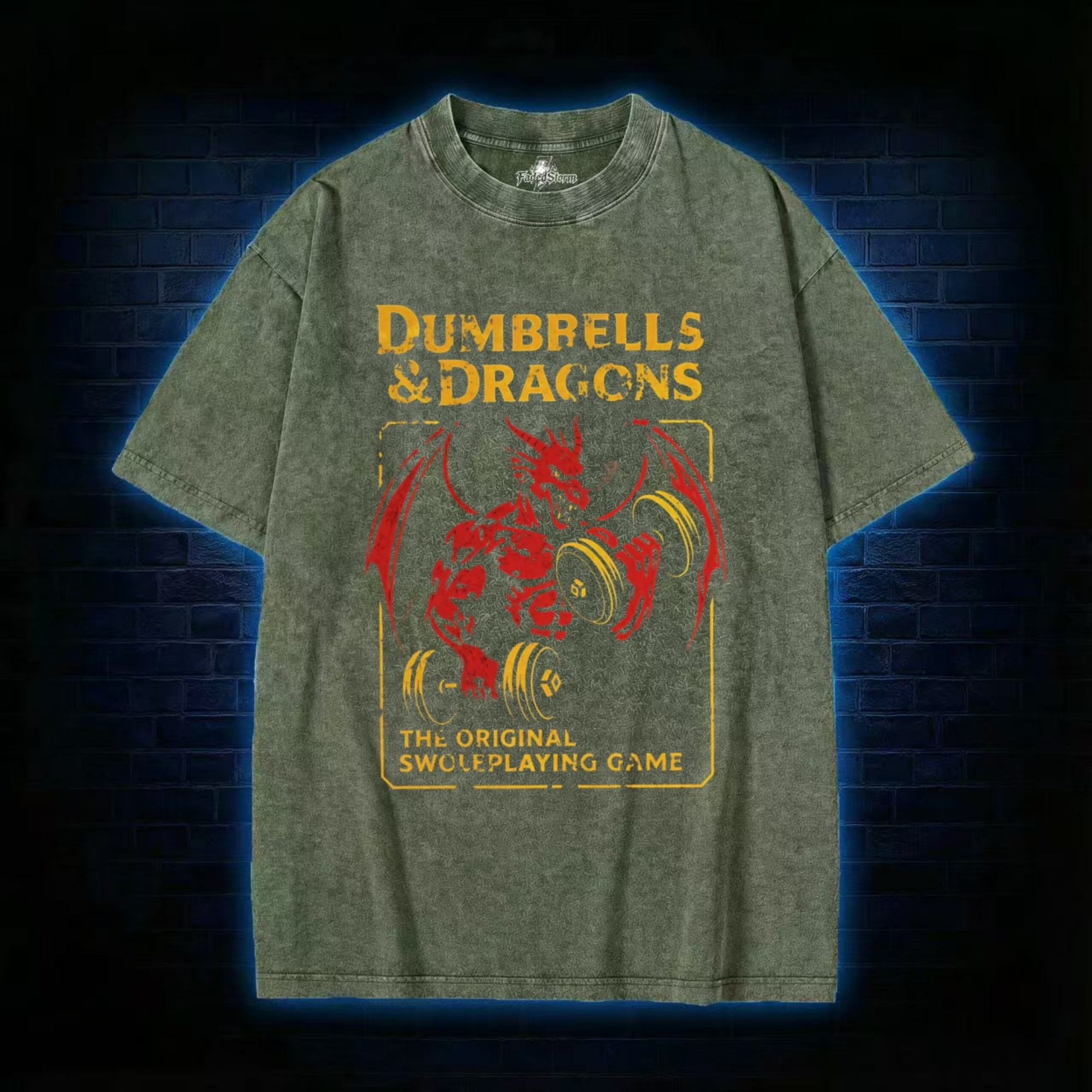 Dumbbells&Dragons Washed T-shirt