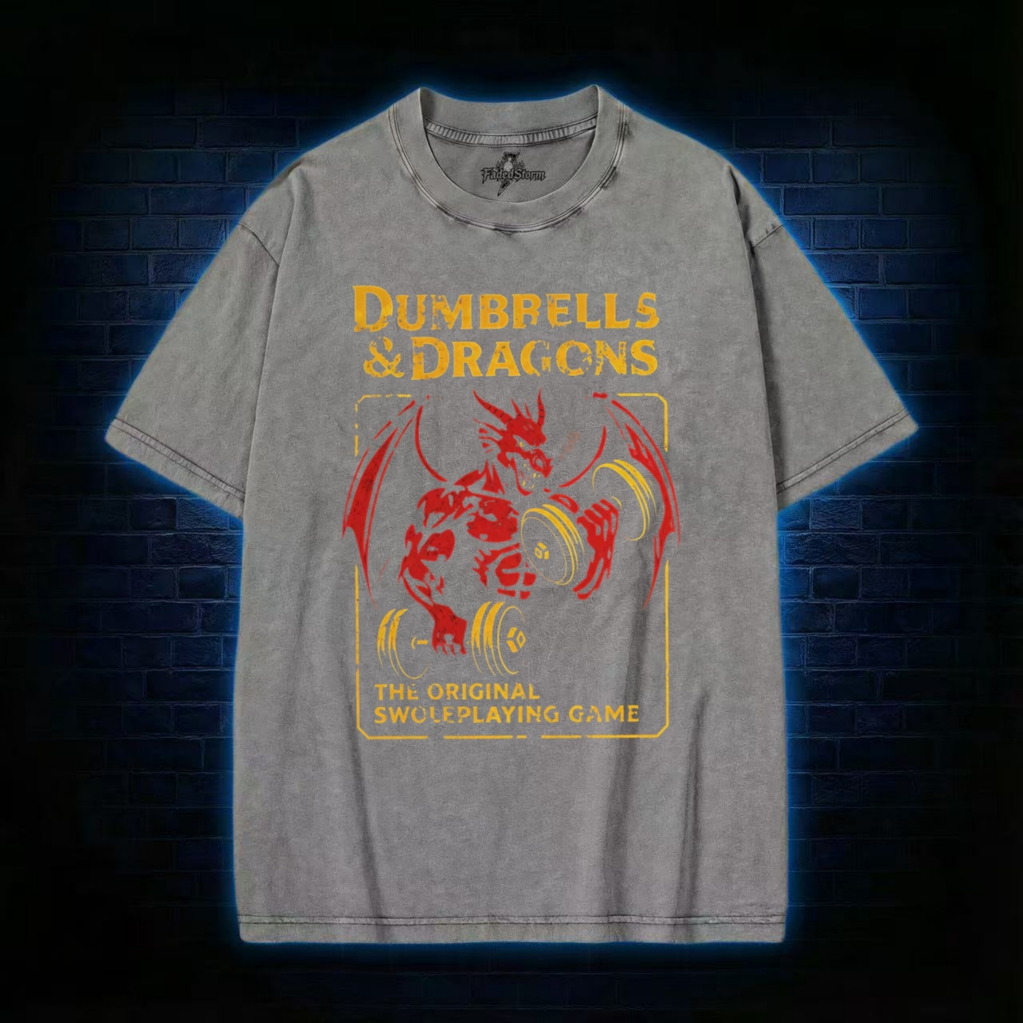 Dumbbells&Dragons Washed T-shirt