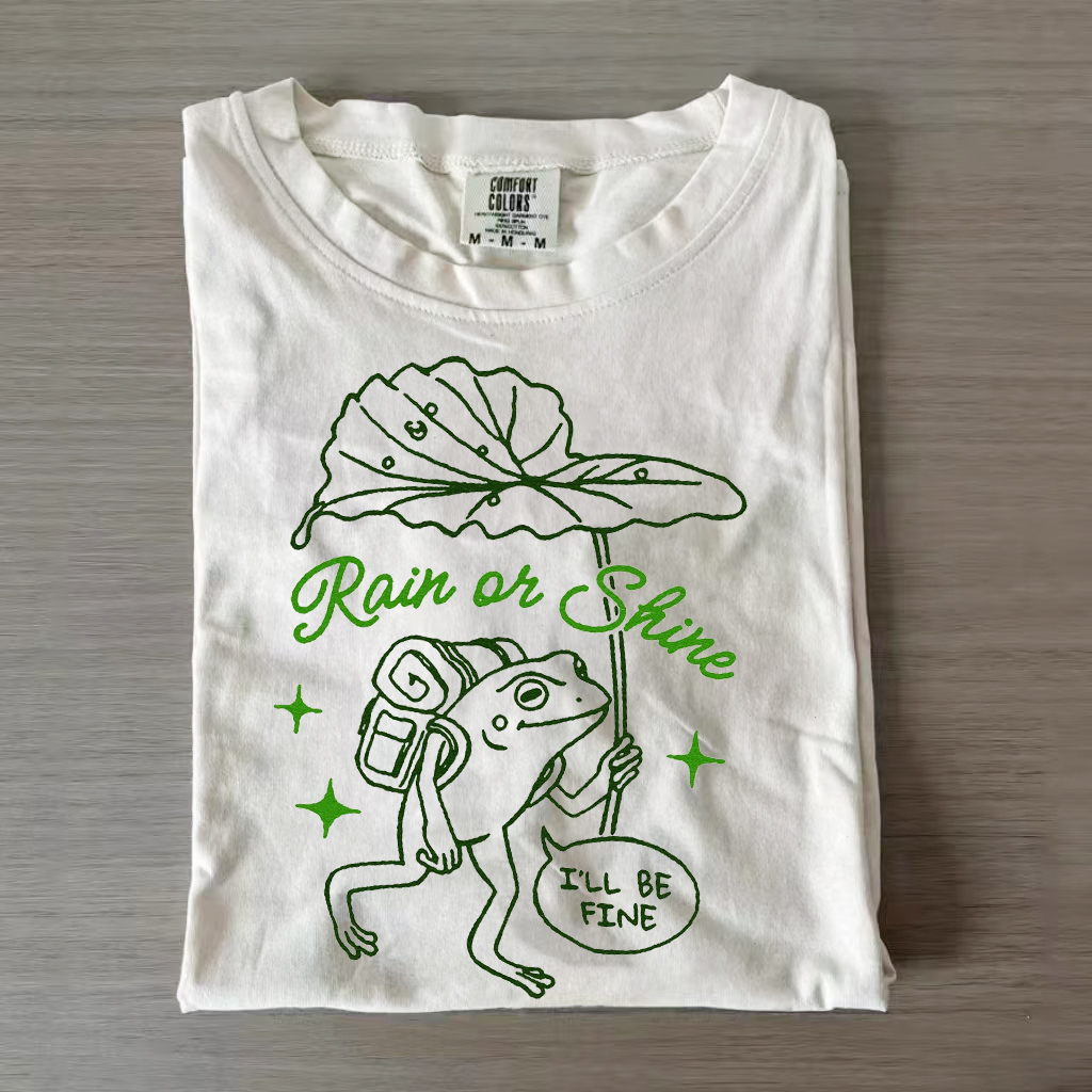 Frog with Leaf Umbrella T-shirt-Lulueye