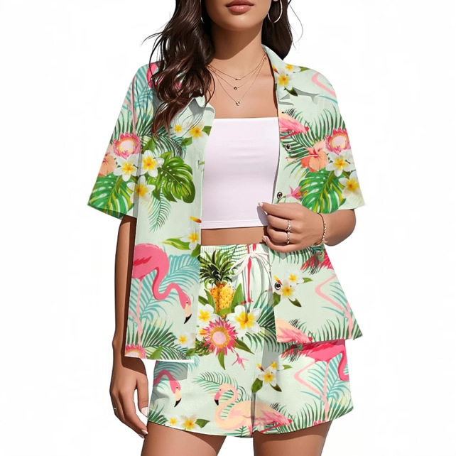 Women's Plant Print Boho Shorts Set