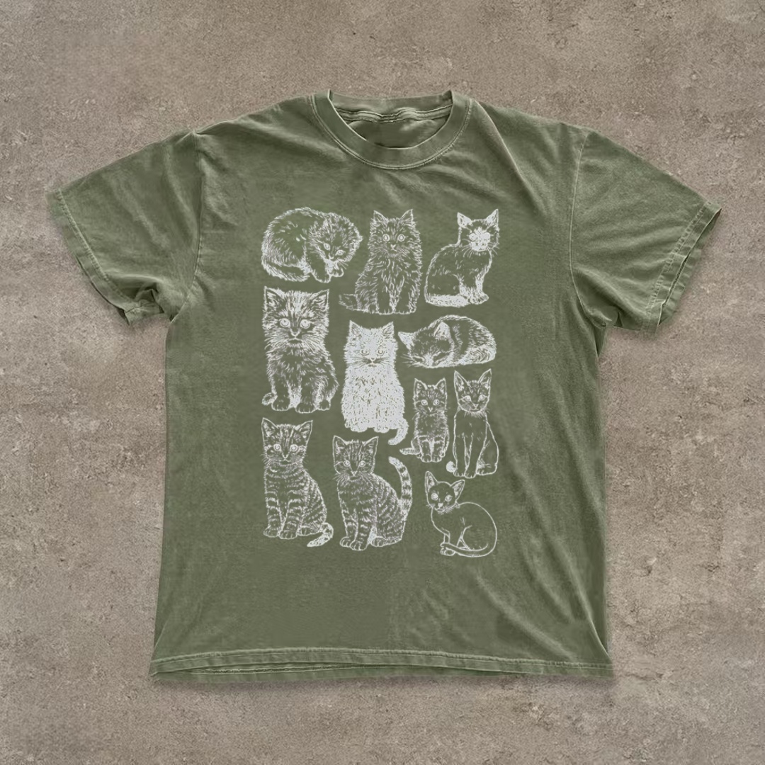 Vintage Cat Breeds Sketch Art T-Shirt