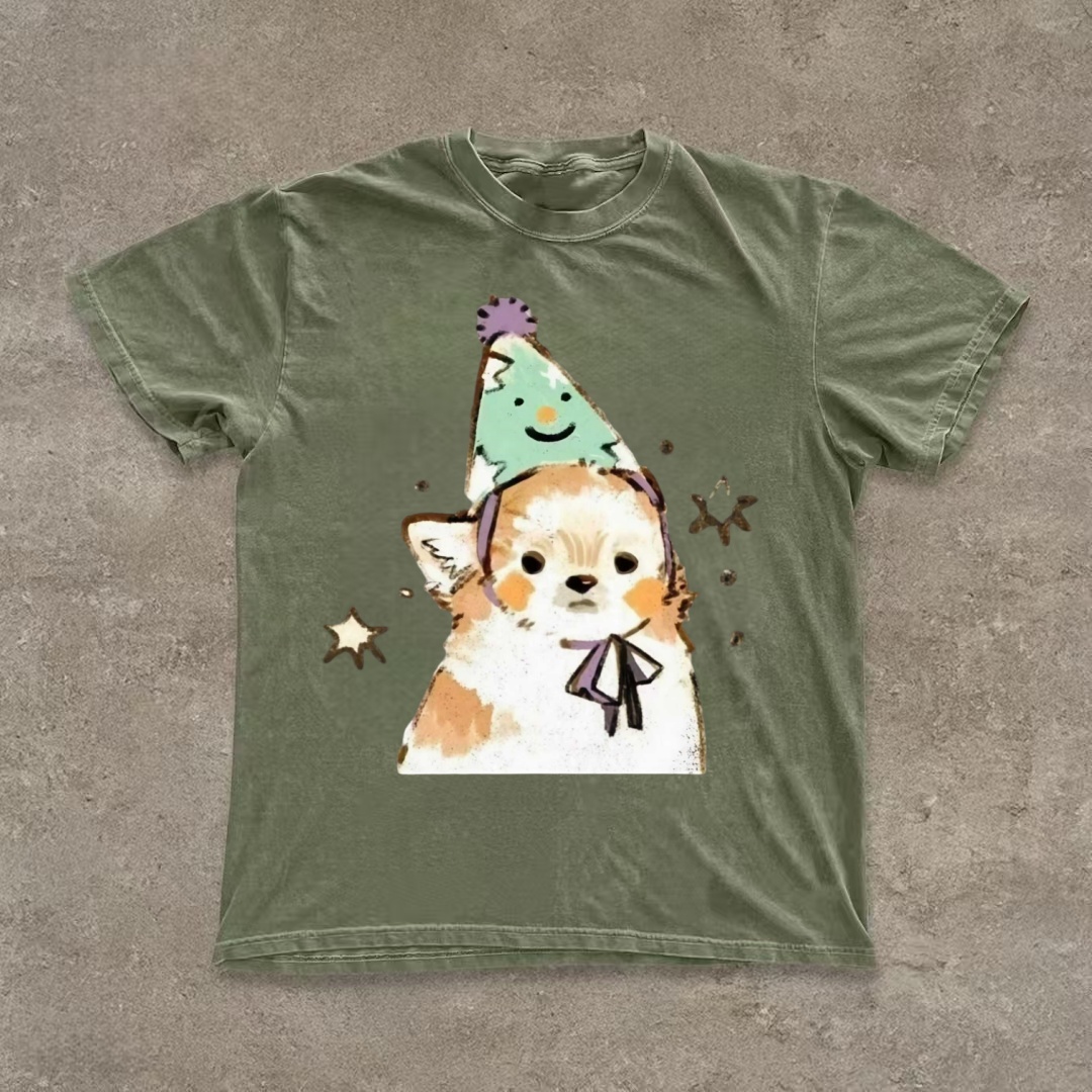 Party Hat Corgi Watercolor Art T-shirt