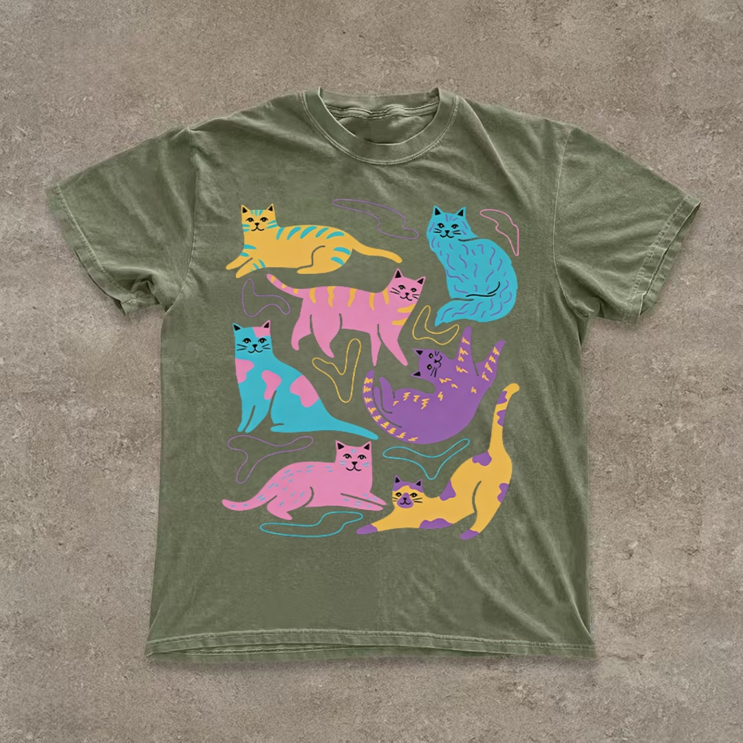 Colorful Pastel Cats Collage Art T-shirt