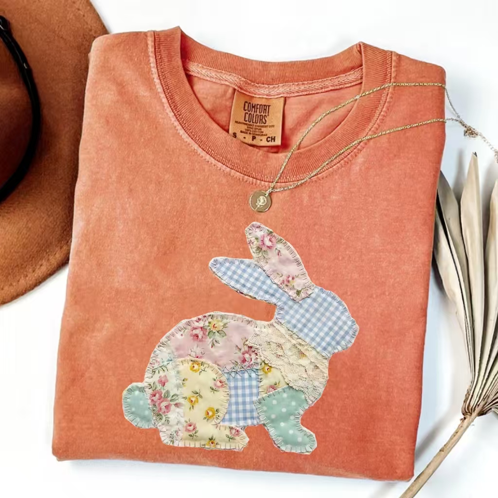 Patchwork Bunny Easter Art T-Shirt