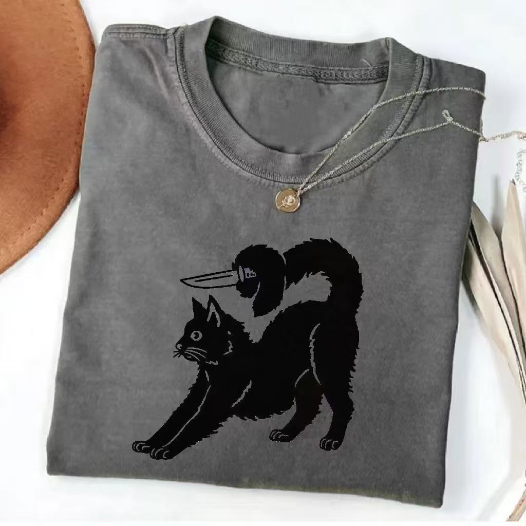 "Cat With Hidden Knife" Humor Graphic T-shirt