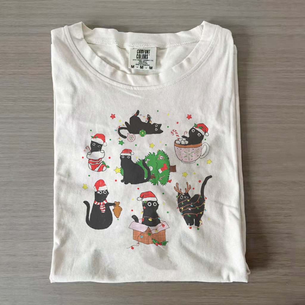 Retro trend Christmas cute Christmas cat lover casual print sweater/T-shirt