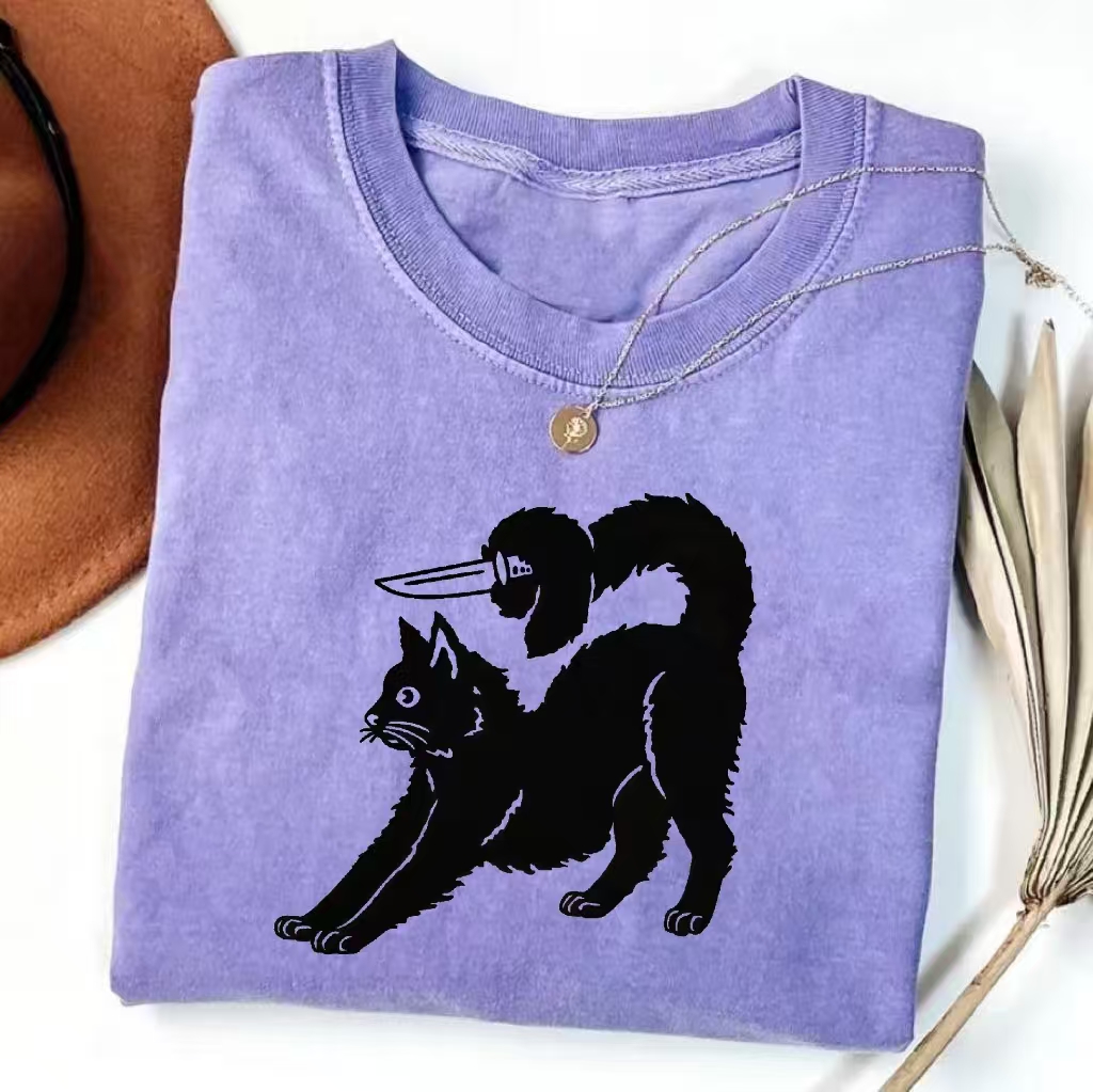 "Cat With Hidden Knife" Humor Graphic T-shirt