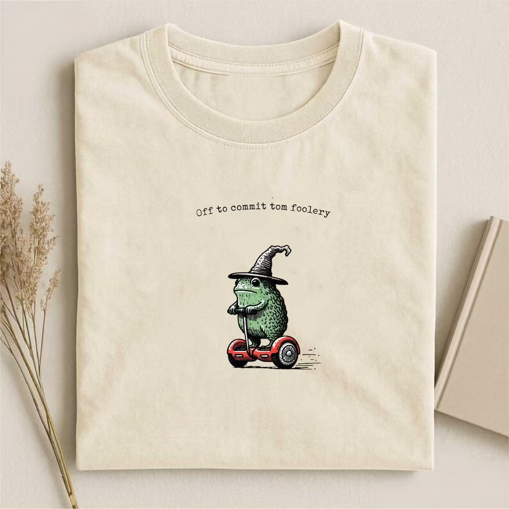 "Off To Commit Tomfoolery" Witch Frog On Hoverboard T-shirt