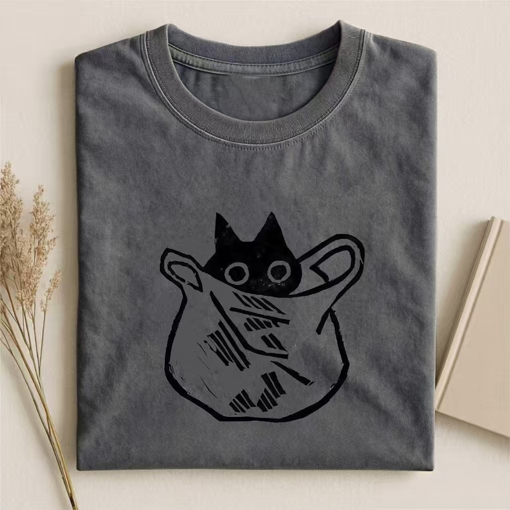 Black Cat In Tote Bag Graphic T-shirt