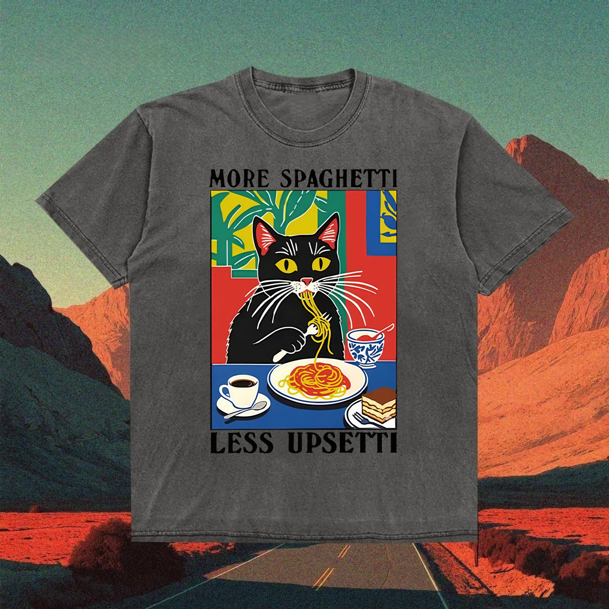 Black Cat Ate Spaghetti T-Shirt