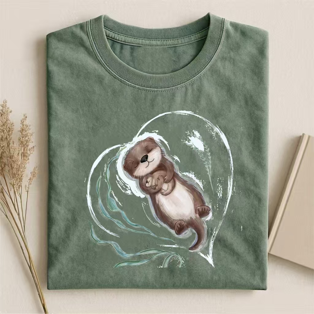 Otter In Heart Shape Watercolor T-shirt