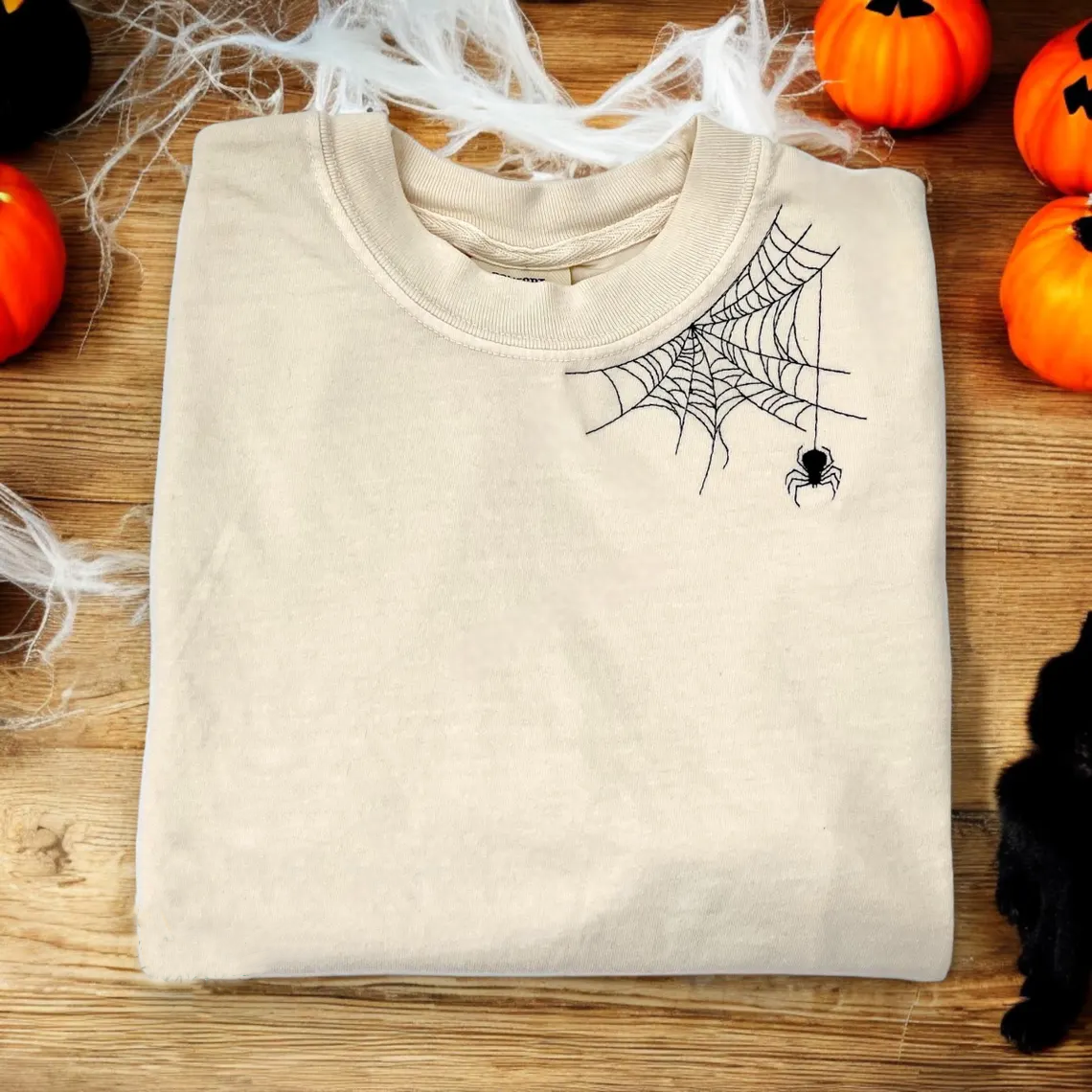 Embroidered Spider Halloween T-shirt