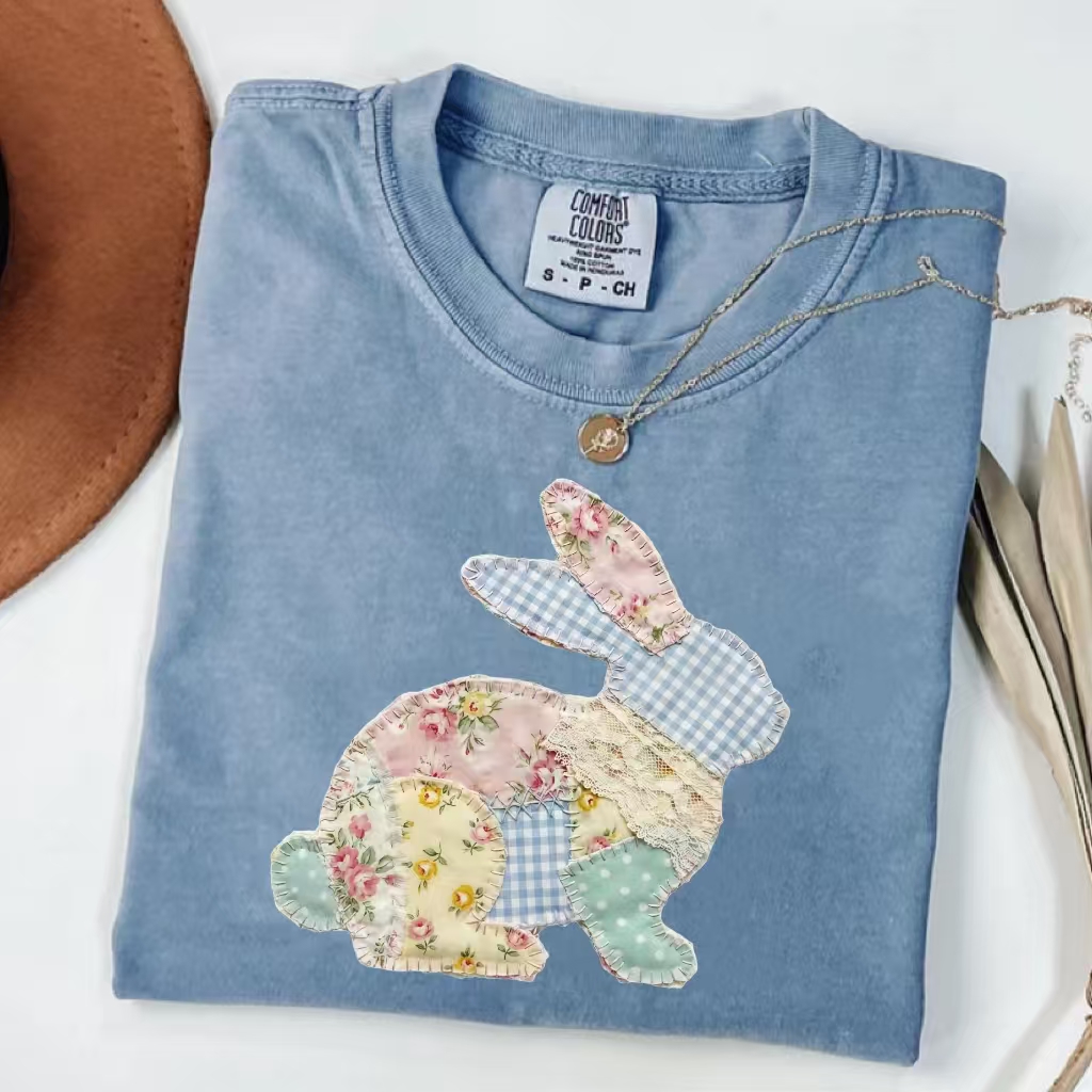 Patchwork Bunny Easter Art T-Shirt