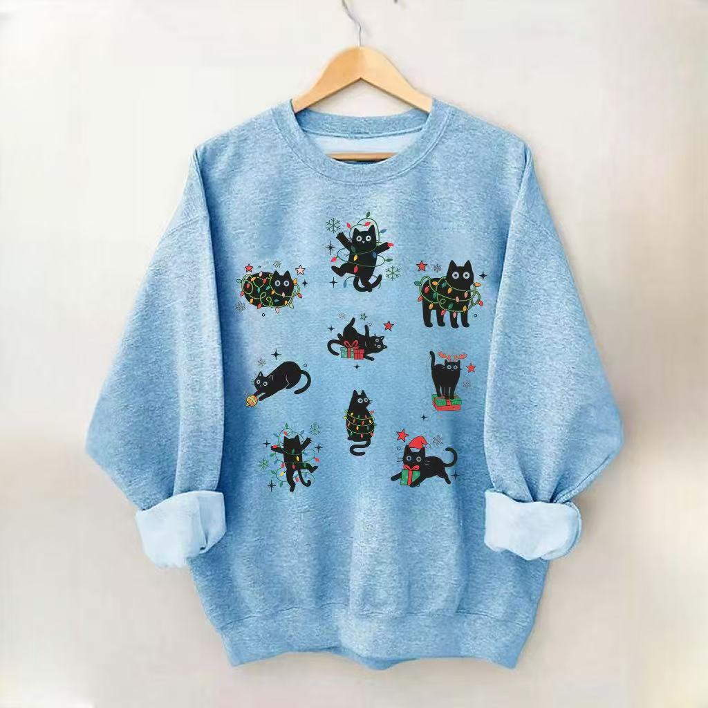 Christmas Black Cat Graphic Sweatshirt