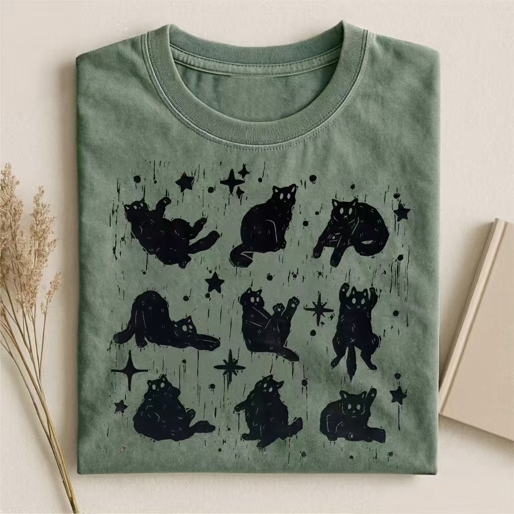 Grunge Cat Silhouette Collage T-shirt