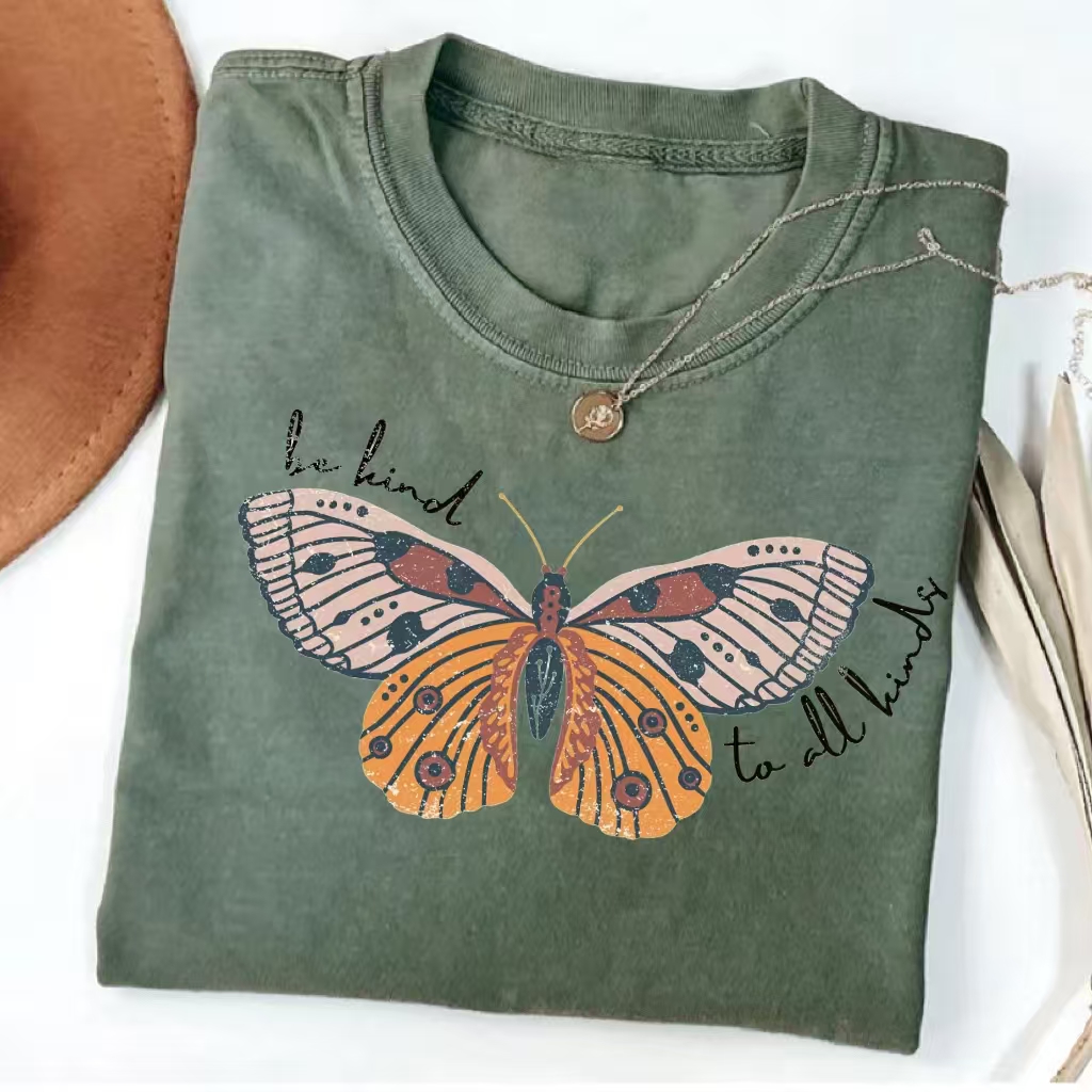  "Be Kind To All Kinds" Butterfly Print Casual T-Shirt