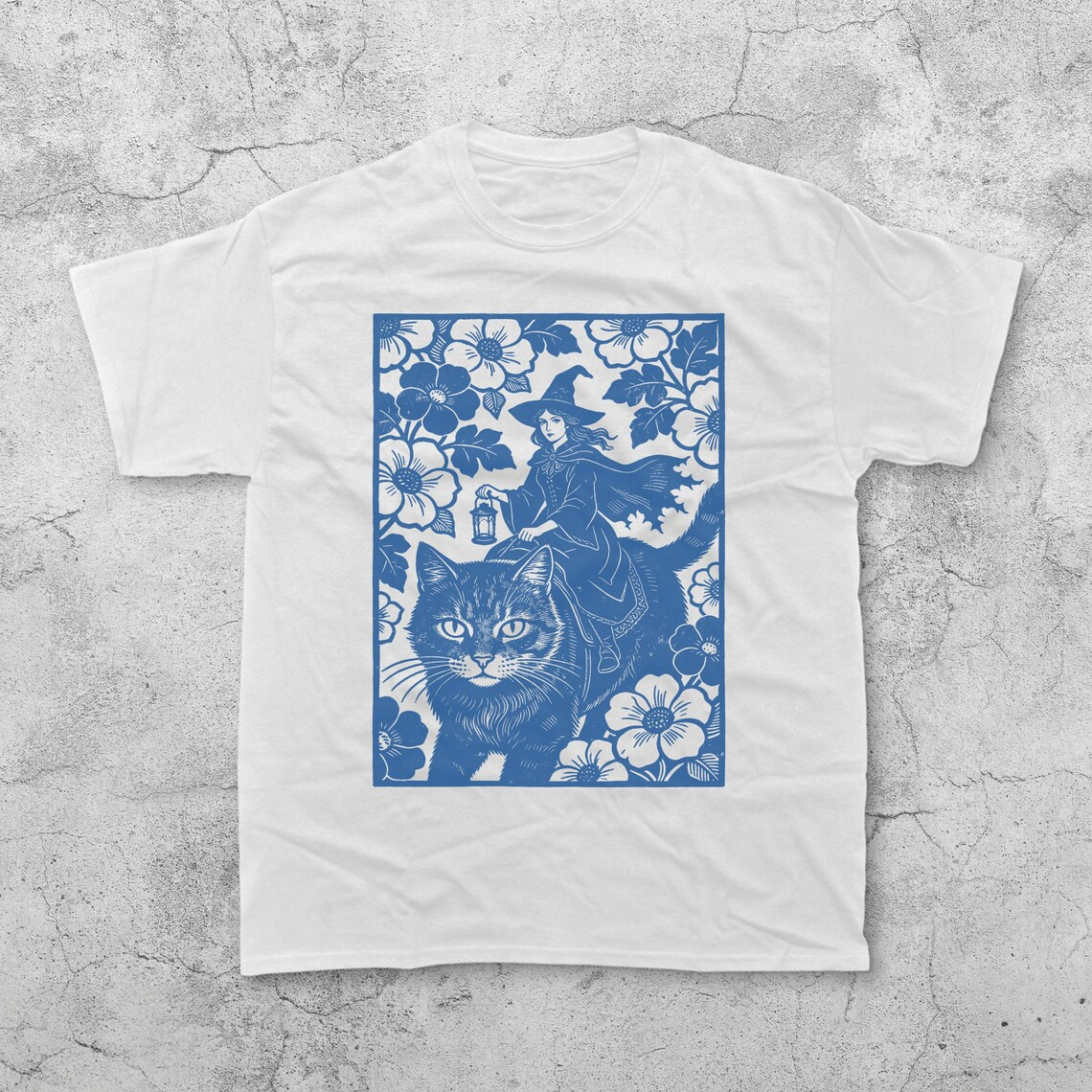 Witch Cat Rider Floral T-Shirt