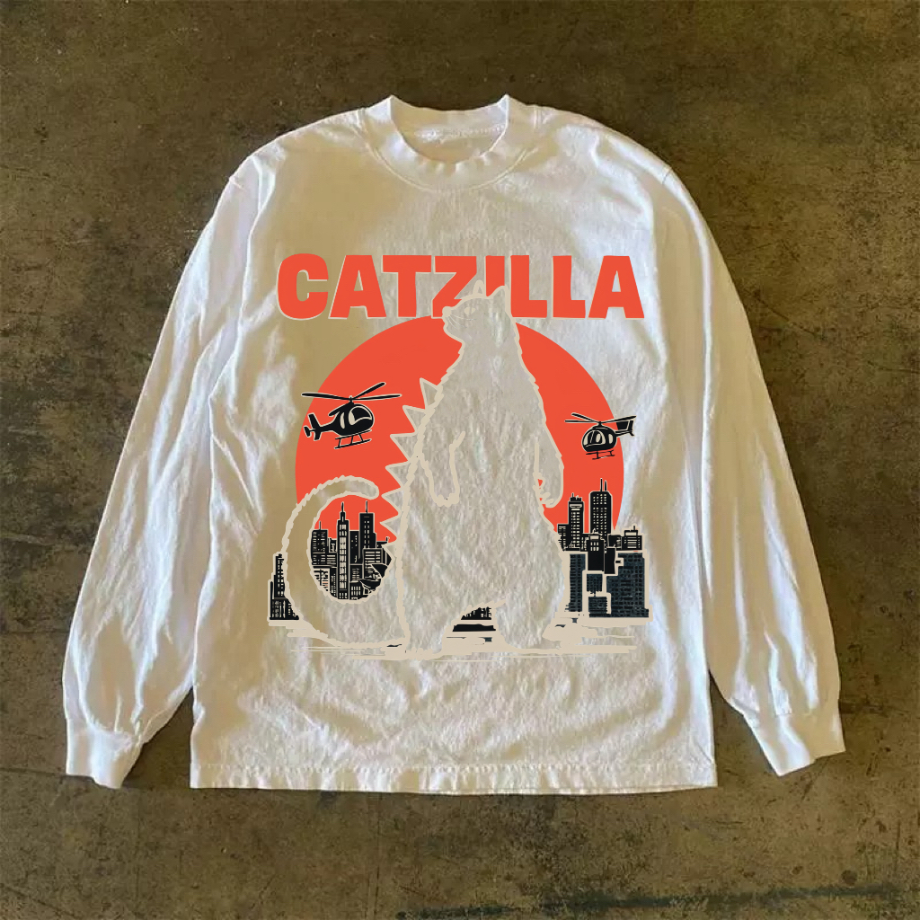 Catzilla Funny Cat Long Sleeve Shirt