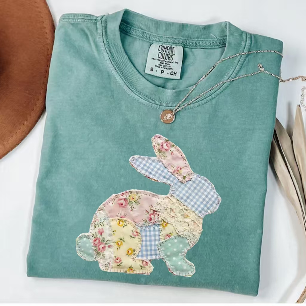 Patchwork Bunny Easter Art T-Shirt