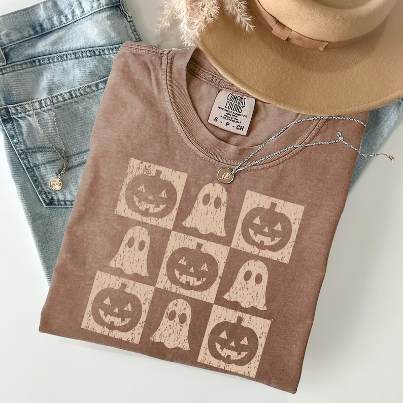Halloween Checkered Ghost Pumpkin Shirt
