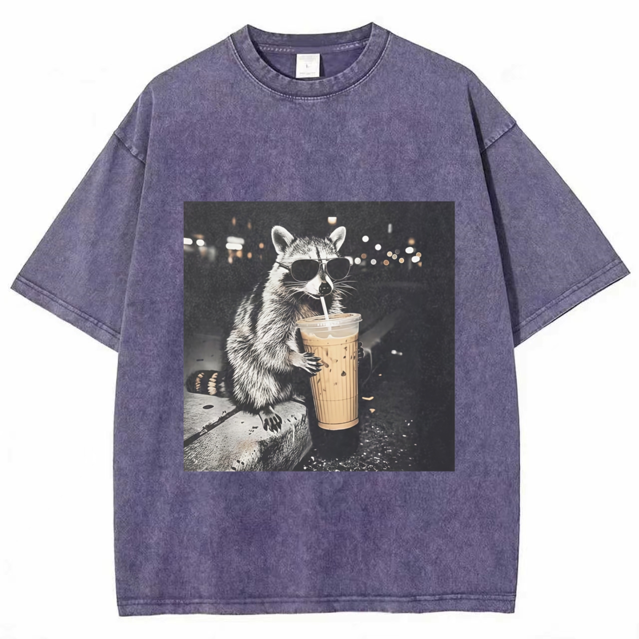 Retro Raccoon Drinking Iced Coffee T-Shirt