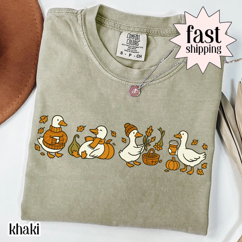 Fall Goose Coffee Pumpkin Gourd Tee for Halloween