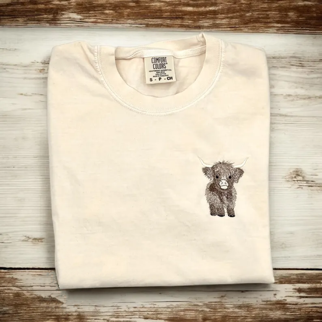 Embroidered Highland Cow T-shirt
