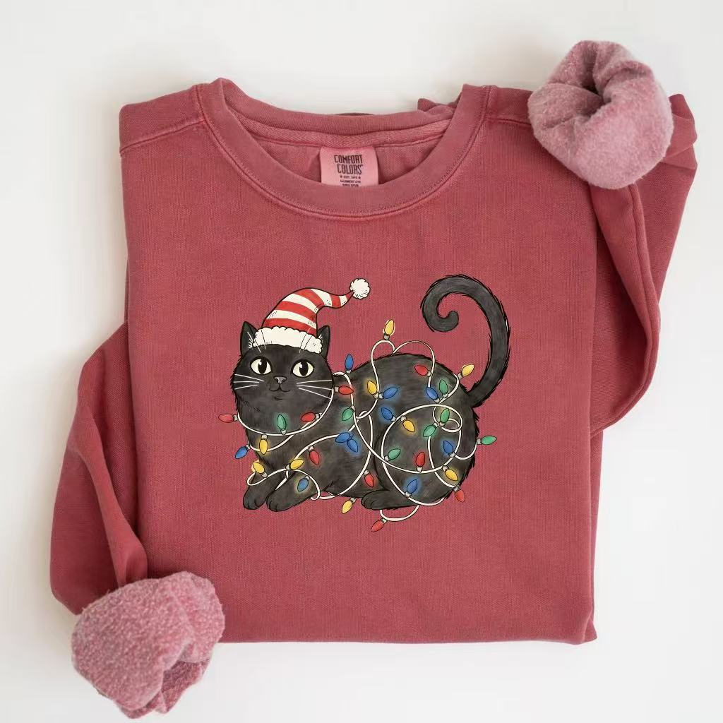 Christmas Black Cat Graphic T-Shirt/Sweatshirt