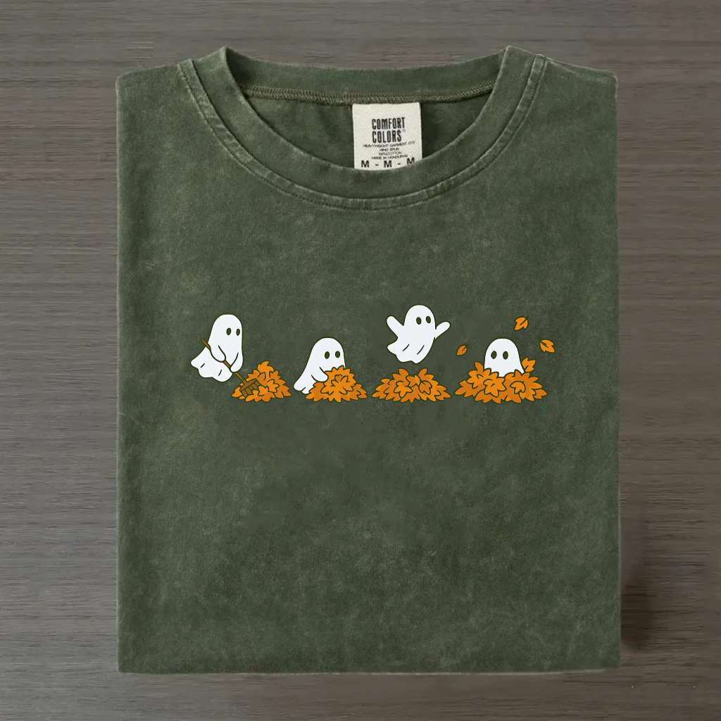 Cute Ghost Leaf Pile Halloween Shirt