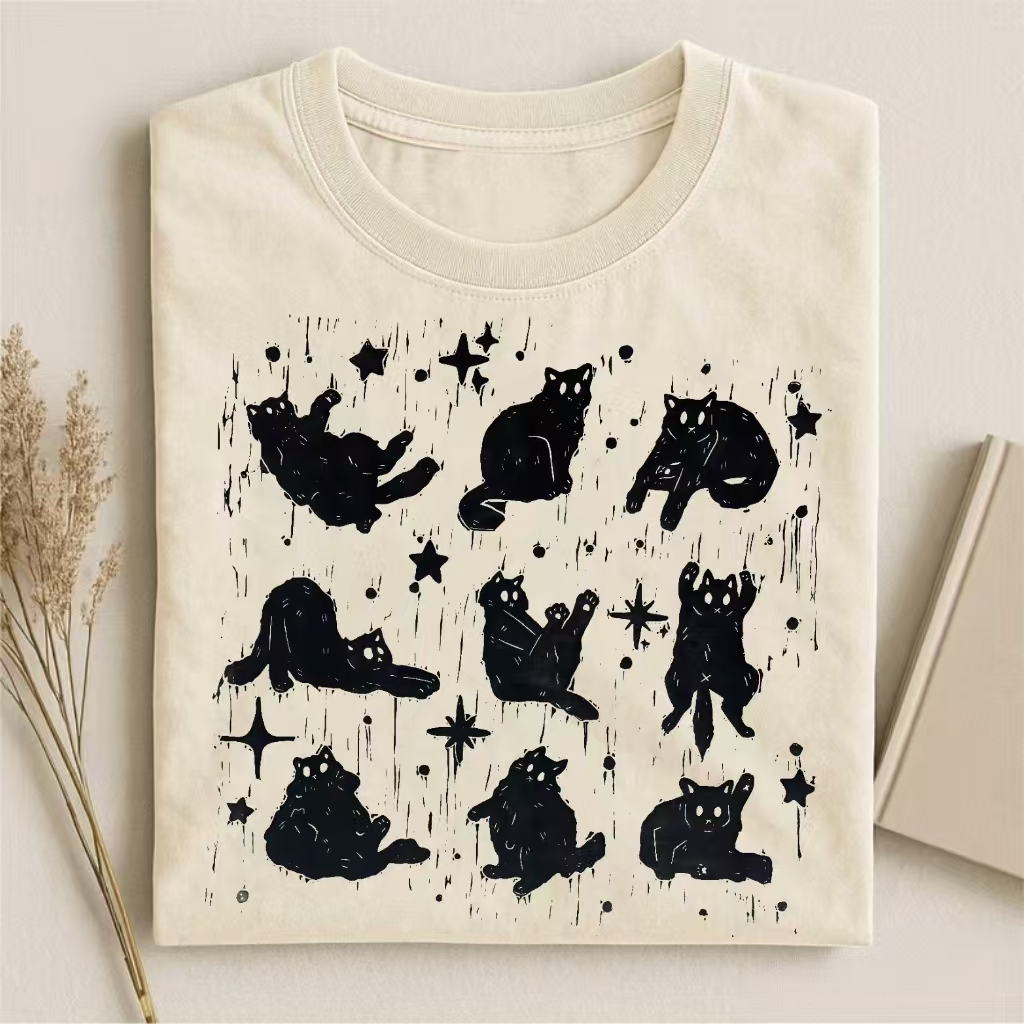 Grunge Cat Silhouette Collage T-shirt