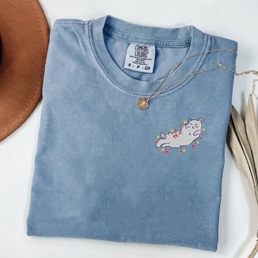 Embroidered Kitty Cat T-Shirt