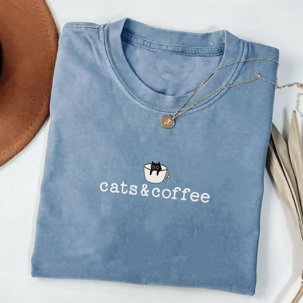 "Cats & Coffee" Minimalist Graphic T-shirt
