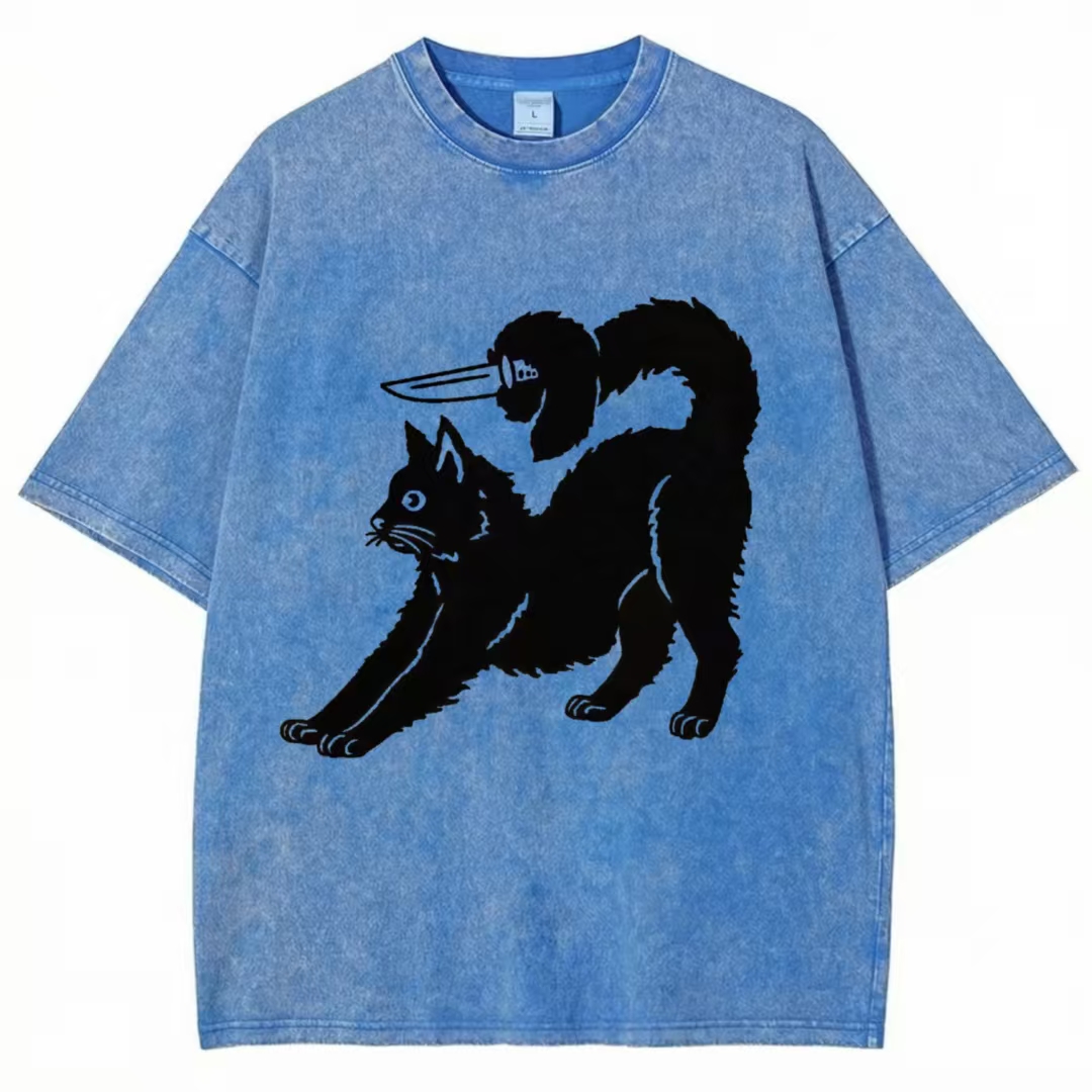 "Cat With Hidden Knife" Humor Graphic T-shirt