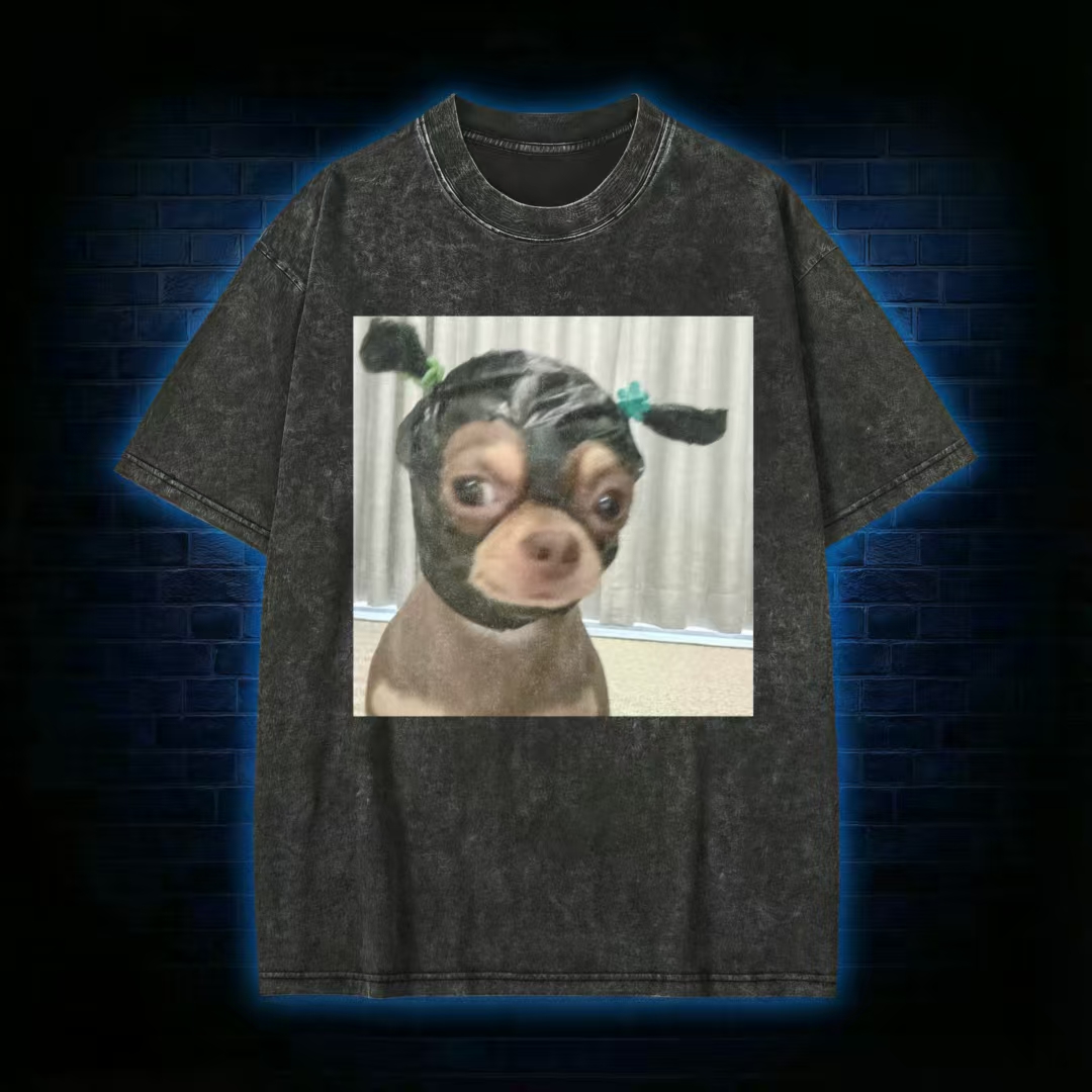 Chihuahua Bandana Pigtails Meme Washed T-Shirt