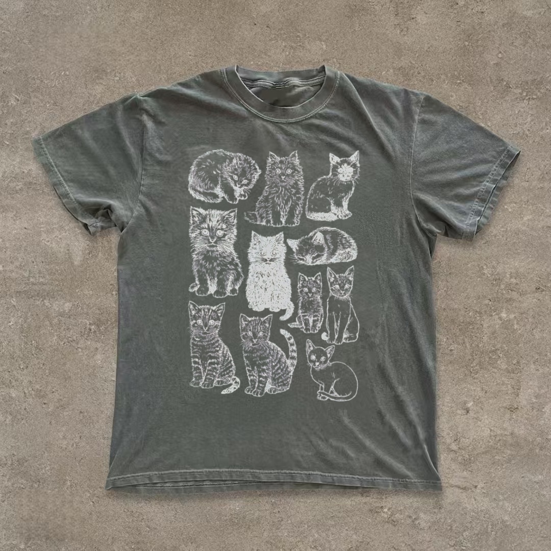 Vintage Cat Breeds Sketch Art T-Shirt