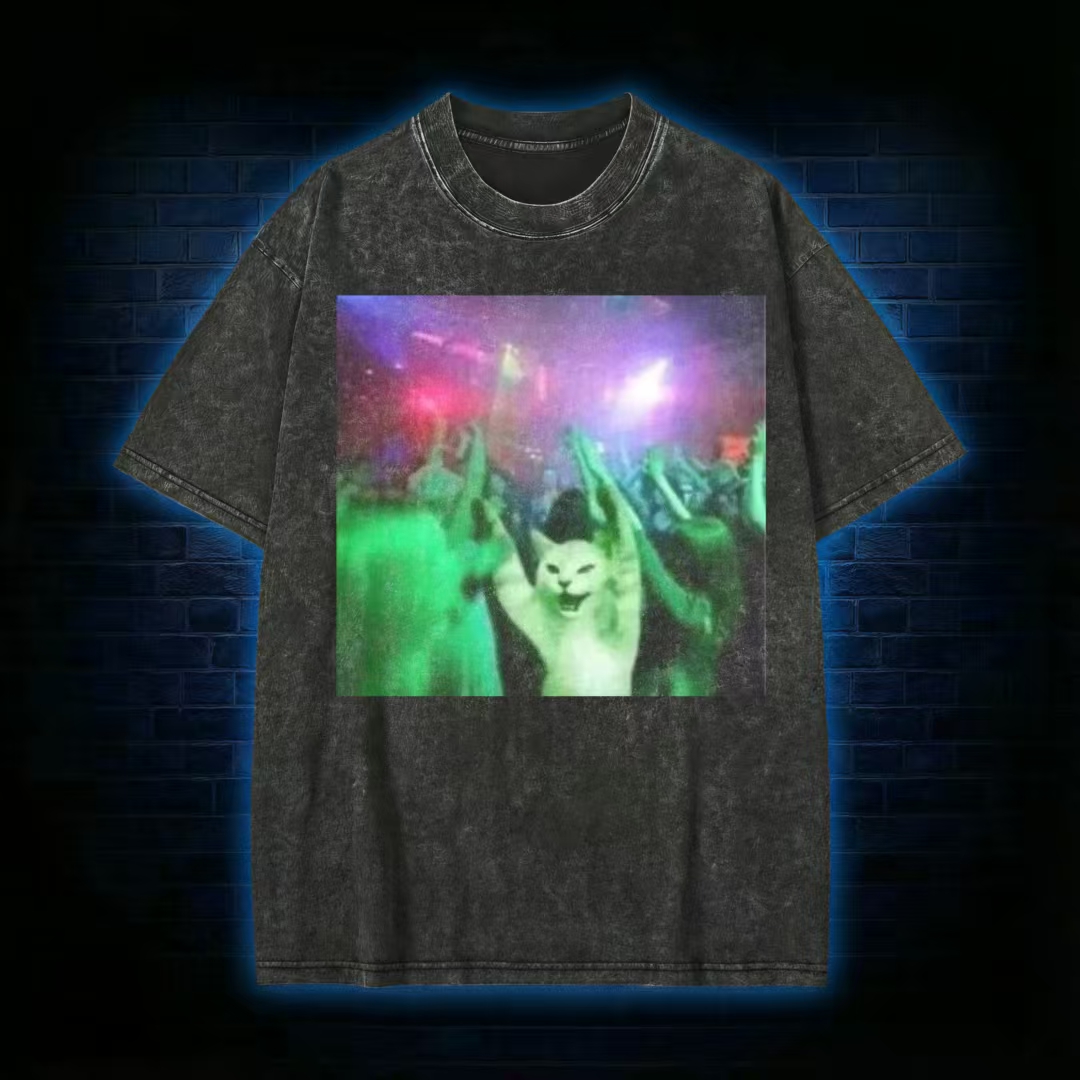 Party Cat Rave Festival Meme Washed T-Shirt