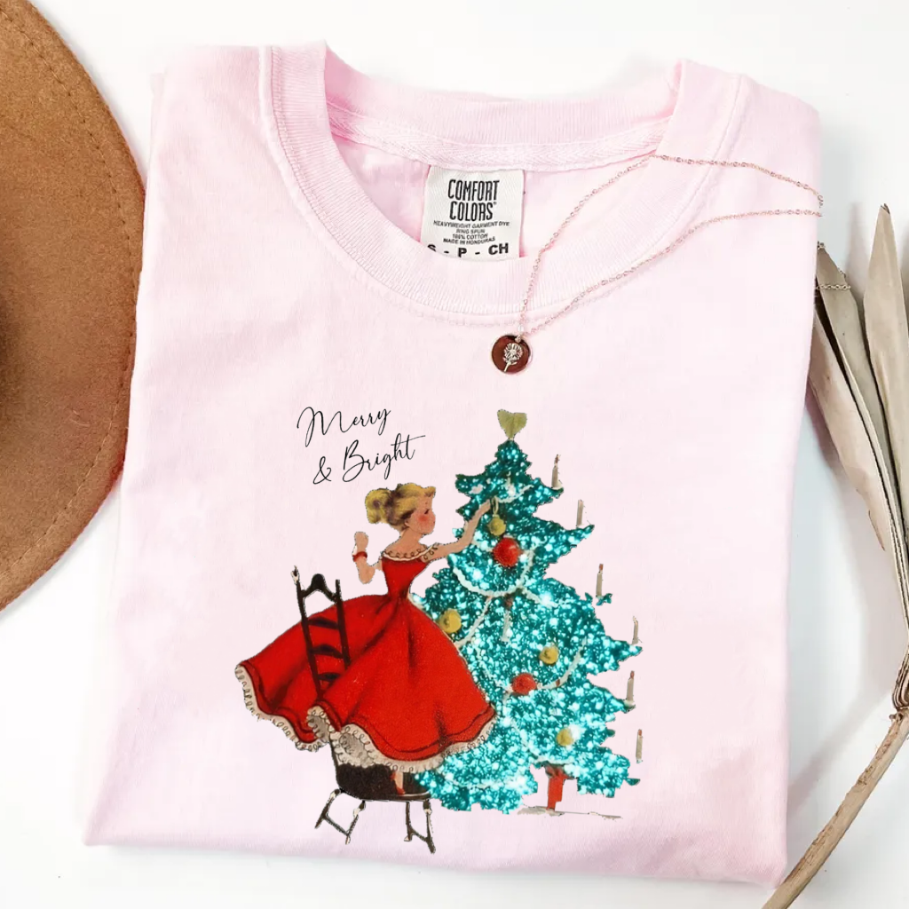 Vintage Christmas Girl New Year Vibe T-shirt