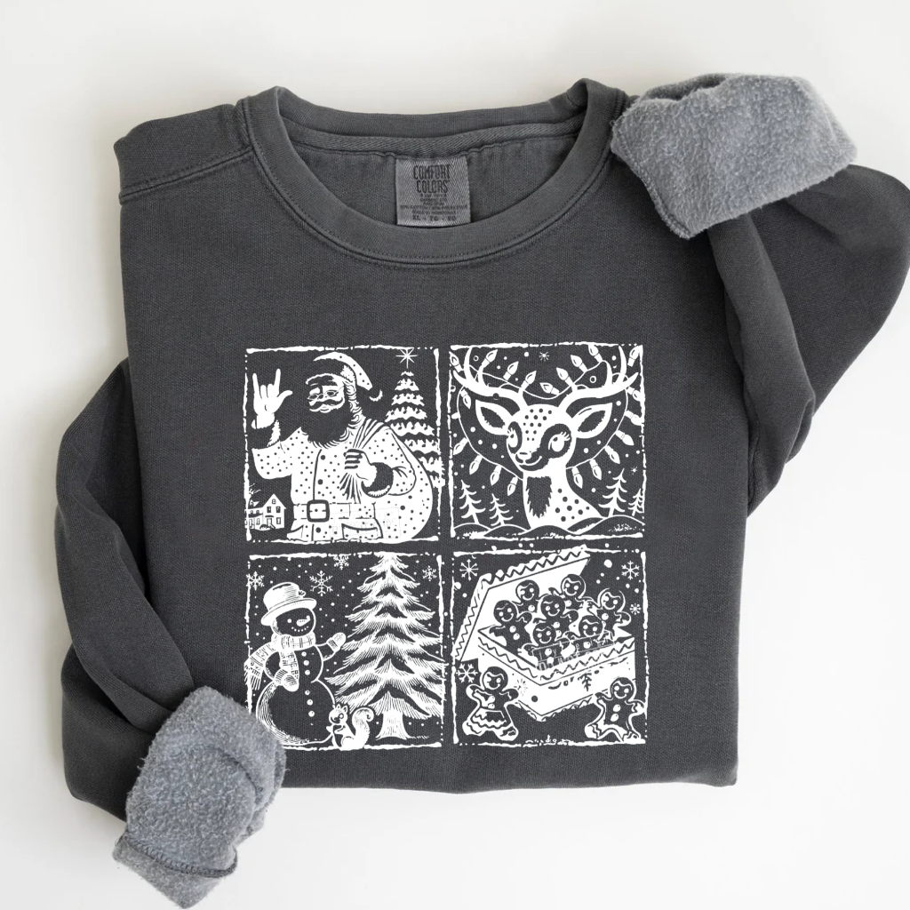 Retro Santa Reindeer Snowman Gingerbread Man Xmas T-shirt