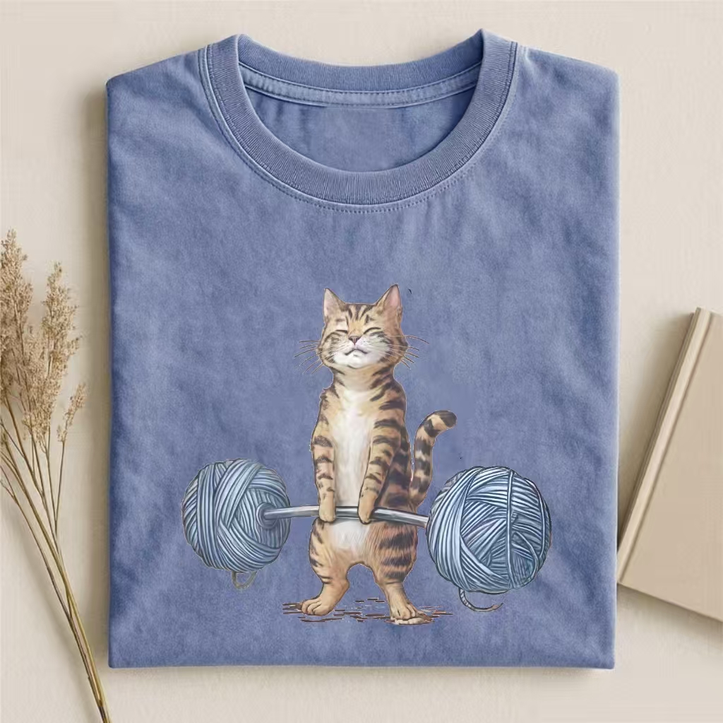 Cat Lifting Yarn Weights Humor T-shirt