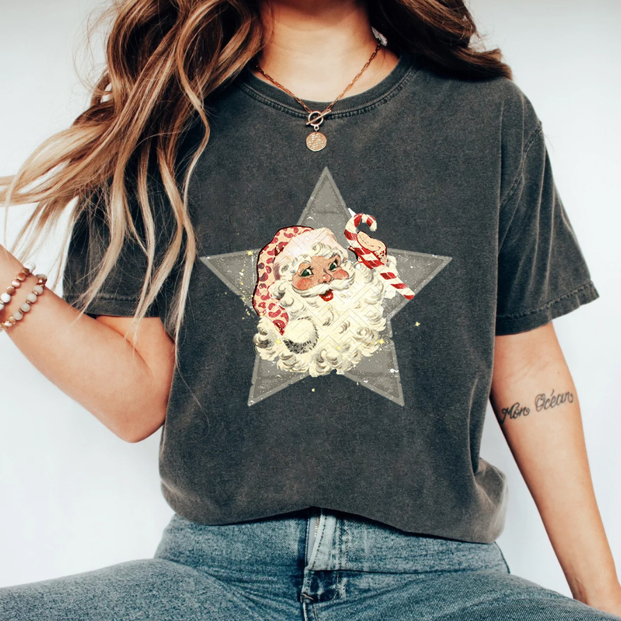 Santa Star Christmas T-Shirt-Lulueye