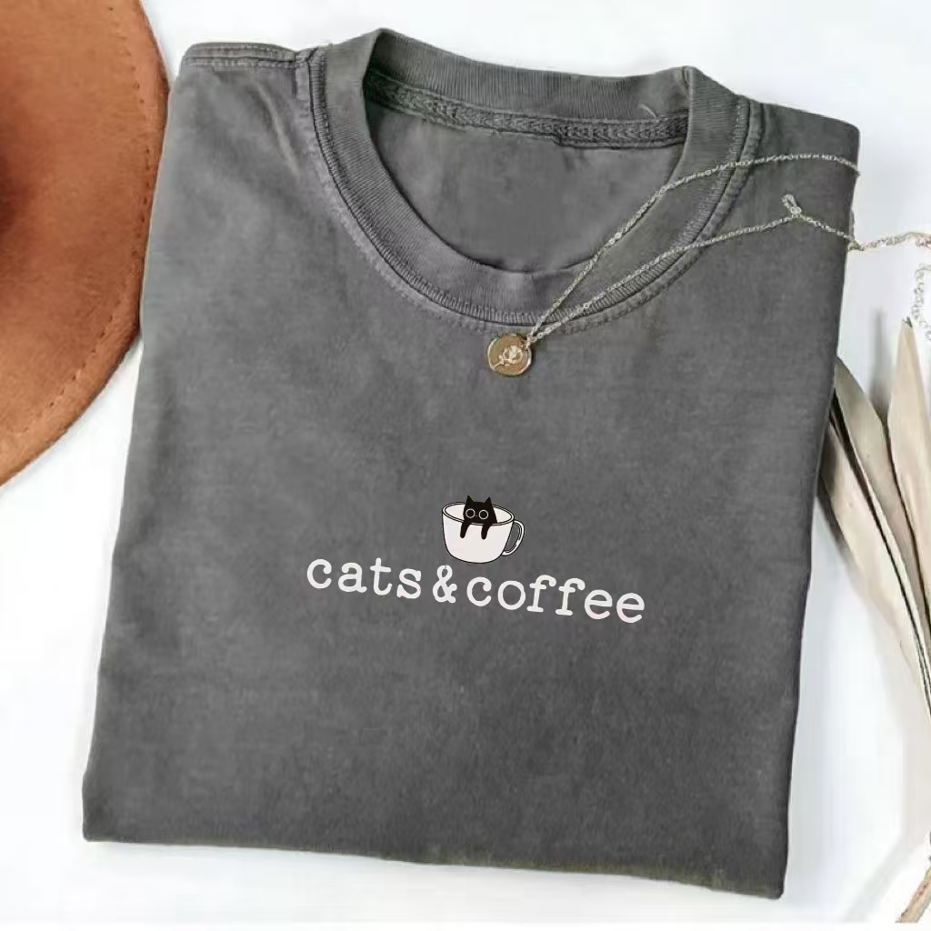 "Cats & Coffee" Minimalist Graphic T-shirt