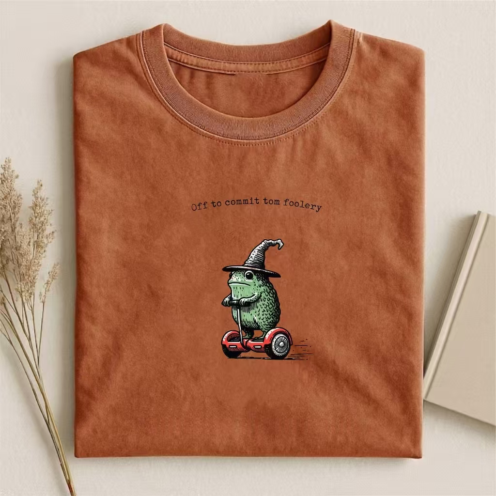 "Off To Commit Tomfoolery" Witch Frog On Hoverboard T-shirt