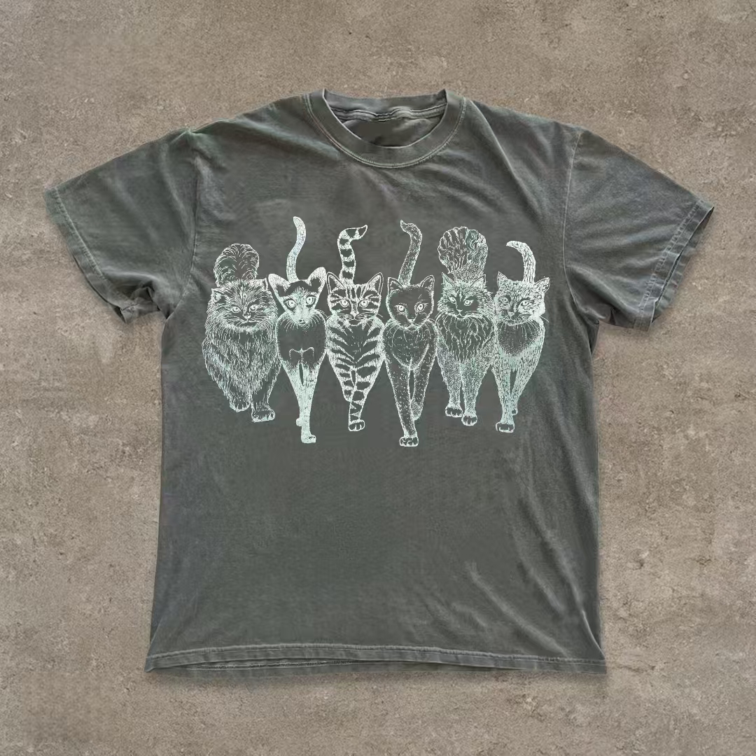 Walking Cat Pack Sketch  T-shirt