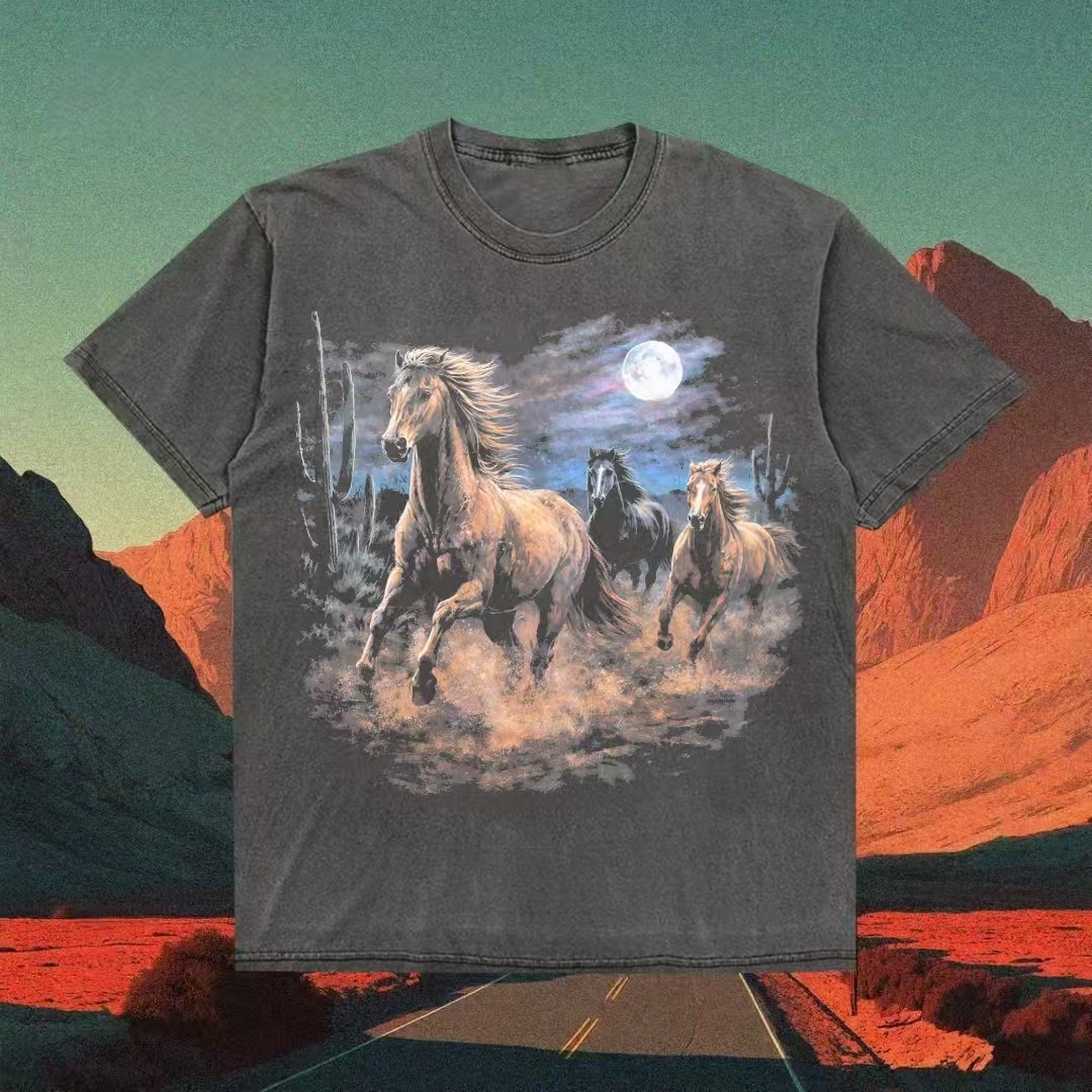 Moonlit Wild Horses Western Art T-Shirt