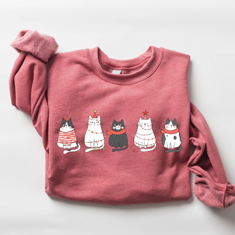 Cute Cat Christmas Sweatshirt Cat Lover Gift
