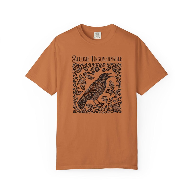 Become Ungovernable Shirt, Folklore Crow Shirt, Folklore Forest Crow Lino Print Shirt, Crow T-Shirt, Witchy Tee, Protest Tee