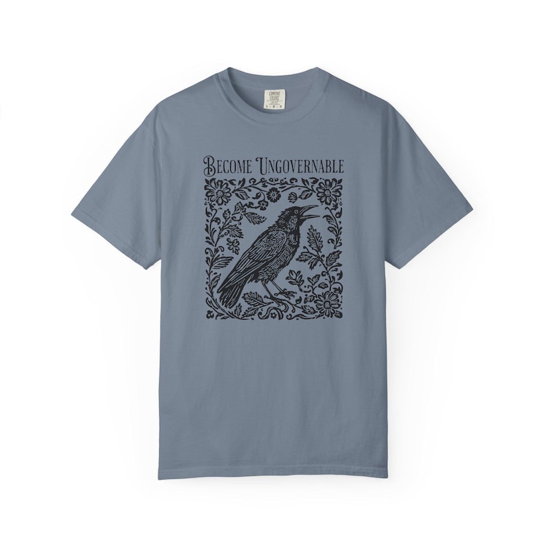 Become Ungovernable Shirt, Folklore Crow Shirt, Folklore Forest Crow Lino Print Shirt, Crow T-Shirt, Witchy Tee, Protest Tee